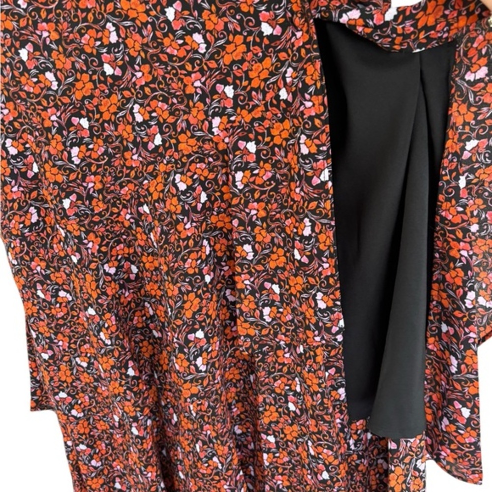 NWT Nanette Lapore Women's Black/Orange Floral Puff Sleeve Wrap Dress Size 4 - Picture 8 of 9